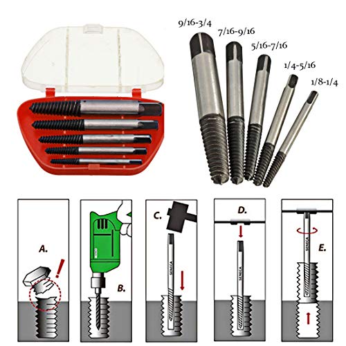 Kit extractor OriGlam para tornillos rotos o dañados con 5 brocas de 3-19 mm