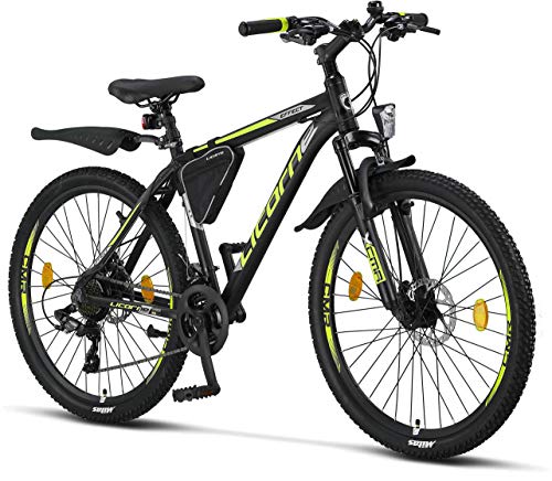 Licorne Bike Bicicleta de montaña prémium para niños, niñas, hombres y mujeres, cambio de 21 velocidades, para hombre, Effect, Niñas, negro/lima (2 frenos de disco)., 66,04 cm