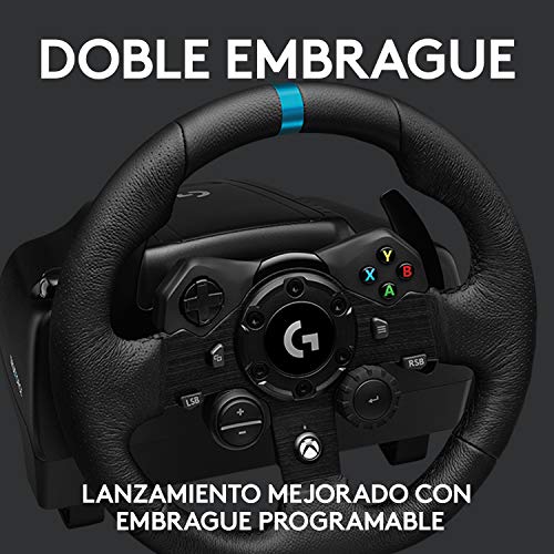 Logitech G923 TRUEFORCE Volante de Carreras y Pedales hasta 1000Hz Force Feedback, Pedales personalizables, Embrague Dual, Volante cubierto de Cuero Auténtico para Xbox Series X|S & One, PC - Negro