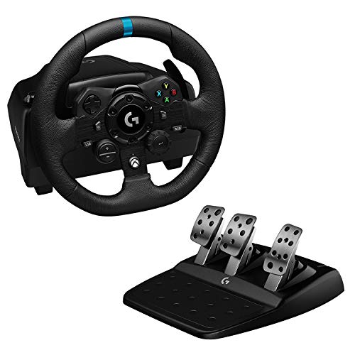 Logitech G923 TRUEFORCE Volante de Carreras y Pedales hasta 1000Hz Force Feedback, Pedales personalizables, Embrague Dual, Volante cubierto de Cuero Auténtico para Xbox Series X|S & One, PC - Negro