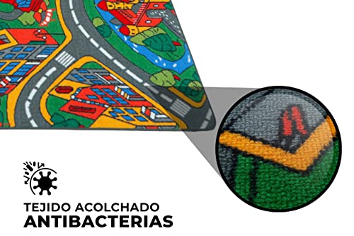 LucaHome – Alfombra Infantil Carretera, Juegos, Ciudad, alcolchada | Alfombra Infantil Plegable | Alfombra Juegos Circuito Coches con Base Antideslizante | Alfombra Carretera Coches 120 x 160cm