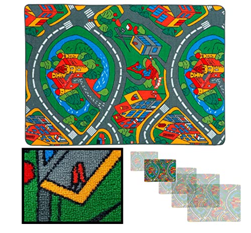 LucaHome – Alfombra Infantil Carretera, Juegos, Ciudad, alcolchada | Alfombra Infantil Plegable | Alfombra Juegos Circuito Coches con Base Antideslizante | Alfombra Carretera Coches 120 x 160cm