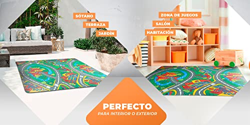 LucaHome – Alfombra Infantil Carretera, Juegos, Ciudad, alcolchada | Alfombra Infantil Plegable | Alfombra Juegos Circuito Coches con Base Antideslizante | Alfombra Carretera Coches 120 x 160cm