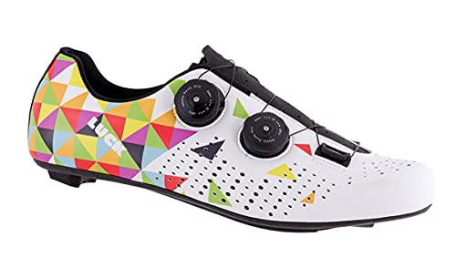 LUCK Genius Graffiti | Zapatillas Ciclismo Carretera Blancas | Hombre y Mujer | Bicicleta Carretera | Suela Carbono | Doble Cierre Rotativo (44, Blanco)