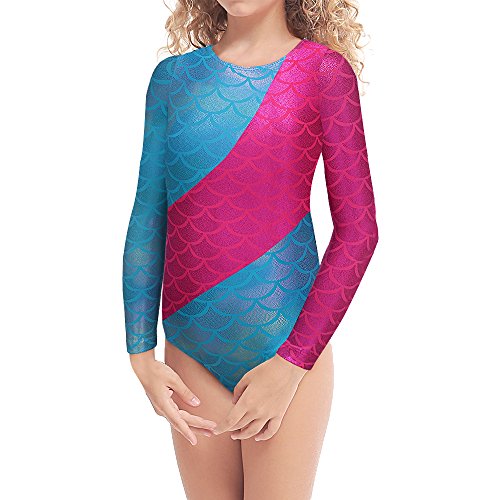 Maillot clásico de ballet de manga larga con leotardos para niño y niña, en negro con rayas, velero y malla, ideal como disfraz (2-15 años), niña, Mermaid, 140(7-8 Jahre)