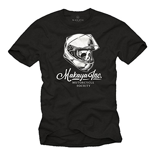 MAKAYA Camiseta Calavera con Casco Moto - Motorcycle Society - Accesorios Motocross Negro L