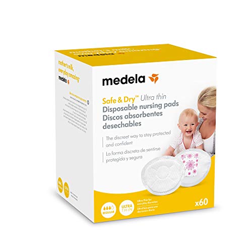 Medela Discos absorbentes desechables Safe & Dry Ultra thin - Discos de lactancia extremadamente finos y muy absorbentes, paquete de 60 discos de lactancia embalados individualmente