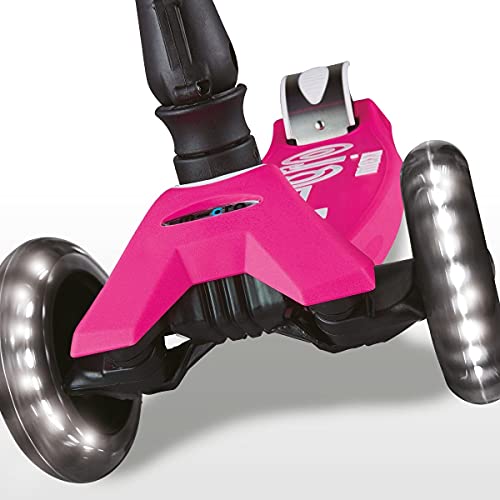 Micro® Maxi Deluxe Plegable LED, Patinete 3 Ruedas, 5-12 Años, Peso 2,5kg, Carga Máx 70Kg, Altura 67-91 cm, Plataforma Antideslizante Polipropileno (Flexible, Alta Resistencia) (Rosa)