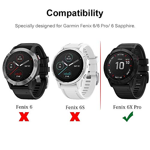 Miimall Protectora de Pantalla para Garmin Fenix 6X/ 6X Pro/ 6X Pro Solar con Tapón de Polvo, Alta Definición Película Vidrio Templado y Tapones Antipolvo para Garmin Fenix 6X - Negro