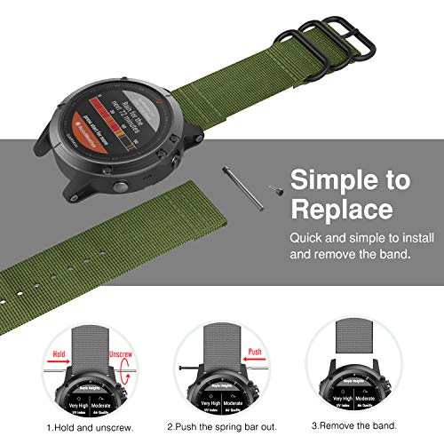 MoKo Pulsera Compatible con Fenix 5/5 Plus/Forerunner 935/945/Instinct, Correa Deportivo de Reloj de Nylon, Pulsera Ajustable con Cierre Clip, Respirable y Reemplazable (No Quick Fit) - Ejercito Verde