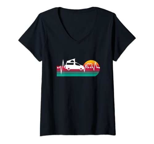 Mujer Autocaravana Heartbeat EKG Camper Camping Regalo divertido Camiseta Cuello V