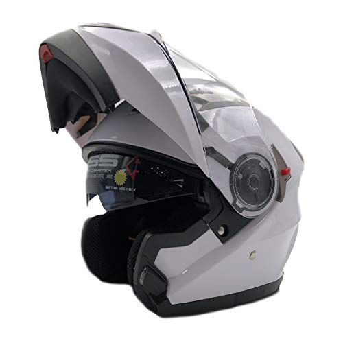 Nat Hut Casco Moto Modular ECE Homologado Casco de Moto Scooter para Mujer Hombre Adultos con Doble Visera (M 57-58cm, Blanco)