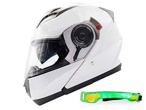 Nat Hut Casco Moto Modular ECE Homologado Casco de Moto Scooter para Mujer Hombre Adultos con Doble Visera (M 57-58cm, Blanco)