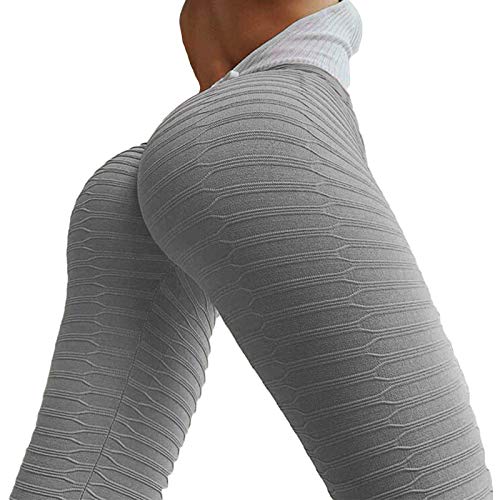 Nileco Cintura Alta Elevación De Cadera Leggins De Fitness,Leggings De Culo Escrunch Deportes,Jacquard Pantalones De Yoga Ajustados para Las Mujeres,Trasero Sexy Control De La Barriga Pol-Gris S