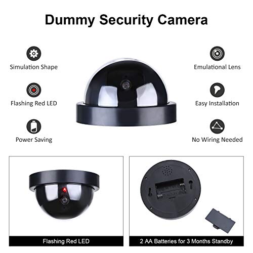 NONMON Cámara Falsa Redonda,4Pcs Dummy Cámaras de Vigilancia Simuladas,LED Parpadeante Sistema CCTV Imitación,Seguridad Supervisión Protección para Interior Exterior Hogar Oficina