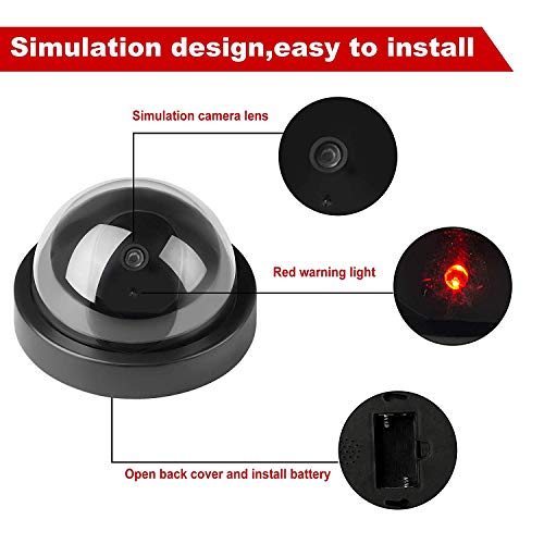 NONMON Cámara Falsa Redonda,4Pcs Dummy Cámaras de Vigilancia Simuladas,LED Parpadeante Sistema CCTV Imitación,Seguridad Supervisión Protección para Interior Exterior Hogar Oficina