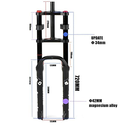 NS Ajustable Horquilla Delantera Moto Nieve de 26 Pulgadas,Horquilla del Amortiguador de Presión de Aire Amortiguación Regulable 4.0 Neumáticos Accesorios Bicicleta Horquilla Deporte Exterior