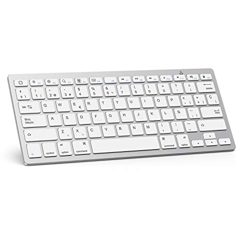 OMOTON Teclado Bluetooth Español Ultra-Delgado para iPad/iPad Pro/iPad Air/iPad Mini/iPhone y Todas Sistemas de iPadOS/iOS, No se Adapta a Mac, Macbook - Blanco