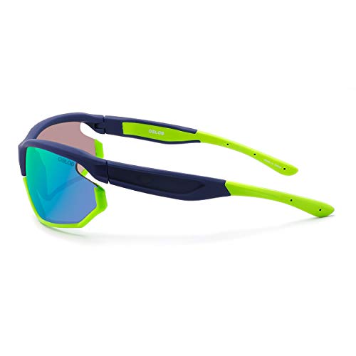 OSLOB Gafas De Sol Deportivas Para Hombres Y Mujeres, Lentes De Policarbonato Que Se Aplican Al Ciclismo, Conducción, Pesca, Correr Con Protección UV, Gafas De Sol ST011 |Azul Marino/Verde|70-17-135