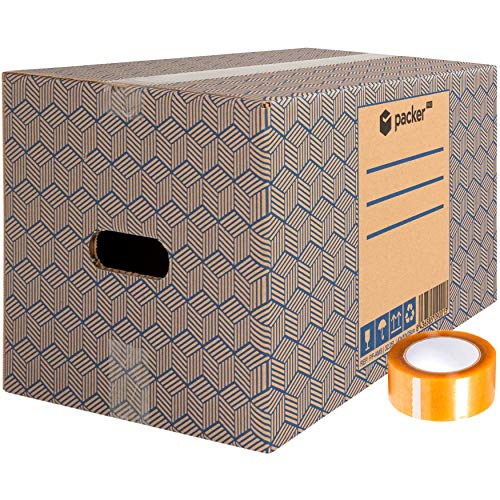 packer PRO Pack 20 Cajas Carton Mudanza y Almacenaje Ultra Resistentes con Asas y Cinta Adhesiva 430x300x250mm