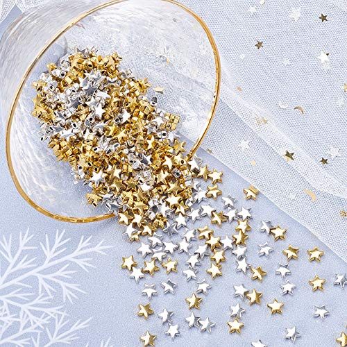 PandaHall 400 cuentas de oro de plata de estrella de cuentas espaciadoras de agujero pequeño cuentas de estrella para DIY joyería collar pendiente pulsera artesanía hecha a mano suministros