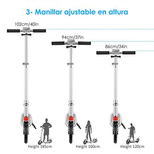 Patinete Plegable de 2 Ruedas Patinete Niño 8 años Altura Ajustable Kick Scooter para Niños y Adultos con Manillar