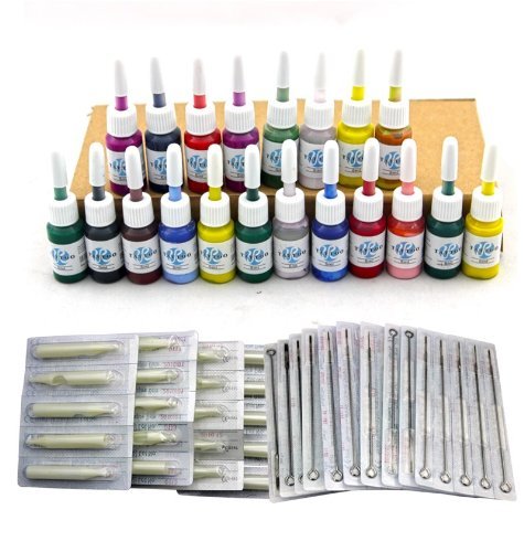 PRIT2016 Tattoo Kit 2 maquinas de Tatuaje con 20 tintas de Color y Fuente de alimentacion