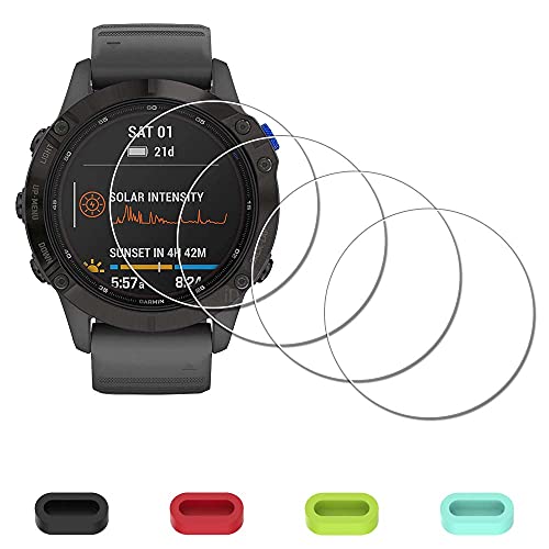 Protector de pantalla para Garmin fenix 6/6 Pro Multisport GPS Watch + tapones de silicona antipolvo, iDaPro vidrio templado antiarañazos, sin burbujas