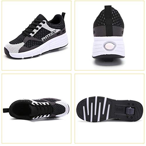 qmj Zapatos con Ruedas para Niños para Niños Niñas Zapatillas Deportivas Multifuncionales 2 En 1 con Rueda Retráctil Zapatillas para Skateboard,Pink-EU33