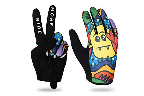 RideMore – Guantes de Ciclismo para Hombre y Mujer | para BMX, Scooter, MTB y Ciclistas | Guantes Finos con Slip-On, Fuerte Agarre y Pantalla táctil (Cartoon,XS)