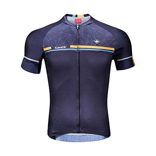 Santic Maillot Ciclismo Hombre Verano Maillot Bicicleta Montaña Bike MTB Camiseta con Mangas Cortas Azul EU XXXL