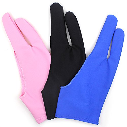 SENHAI Guantes de Artista Digital para Pantalla gráfica de Tableta, 3 Unidades, tamaño 2, Guantes de Dedo para Dibujar Pintura, Azul Zafiro, Rosa, Negro