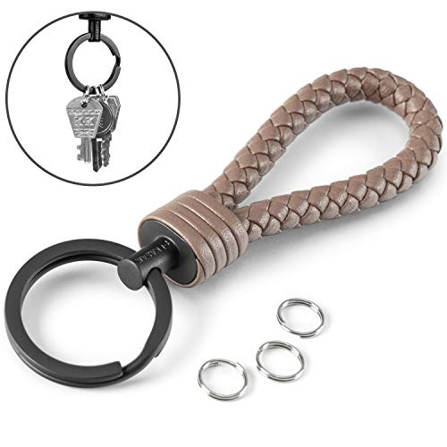 SERASAR Llavero de Cuero con Anilla de Acero Inoxidable - Anillas Adicionales para Llaves Pequeñas - Ideal para Llaves de Coche, Motocicleta, Bicicleta y Casa - Con Caja de Regalo para Hombre y Mujer