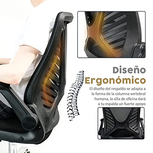 Silla de Oficina con Respaldo Plegable,Silla de Escritorio Ergonómica Silla Giratoria con Reposabrazos Plegables,Silla de Trabajo de Malla para Computadora, Carga máxima de 150 kg/ 330LB