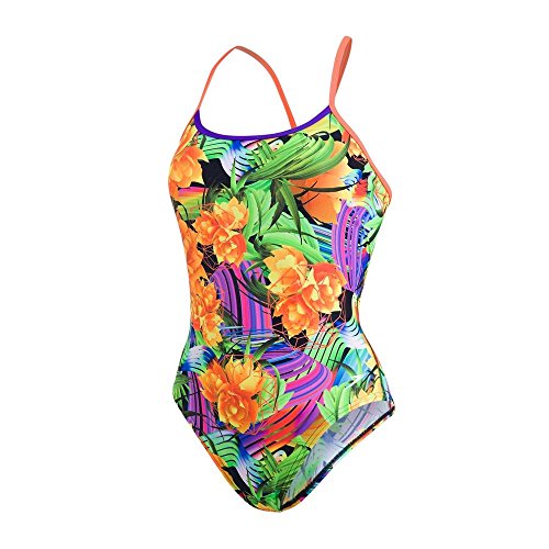 Speedo Funk Burst Single Crossback Bañador, Mujer, Naranja Fluorescente/Violeta/Verde Falso, 30