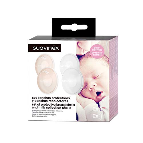 Suavinex - Set 2 Conchas protectoras (evita el Roce de la Ropa) + 2 Conchas Recolectoras pezón (Recoge las Pérdidas de leche)