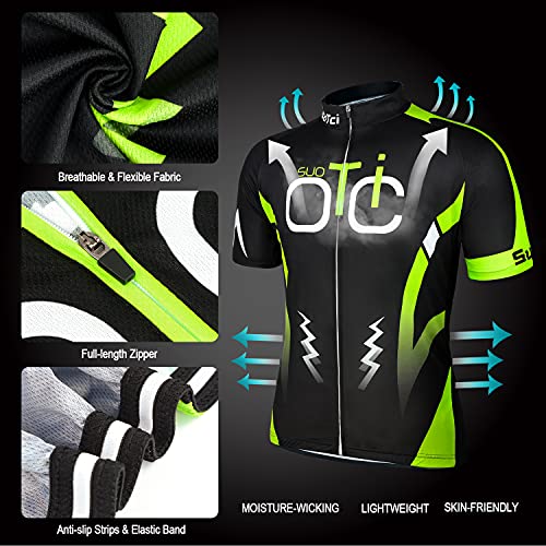 SuooTci Ciclismo Uomo Estive Magliette MTB Maniche Corte + Pantaloncini Imbottiti Completo Bici da Corsa Pro-B-XL