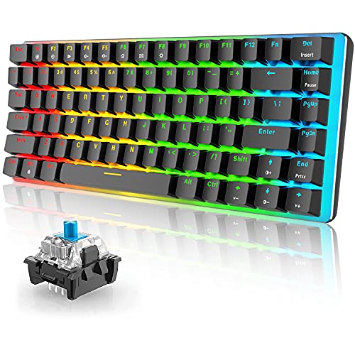 Teclado mecánico AK33 de Lexon Tech, Teclado para Juegos con Cable USB con retroiluminación LED Azul, Teclado compactos de 82 Teclas, interruptores Azul Negro, mecanógrafos y Jugadores de Juegos