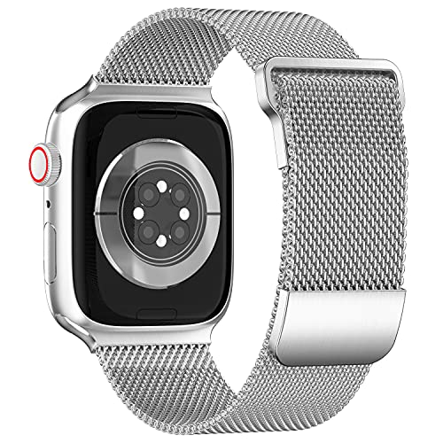 ToouYoor Correa Compatible con Apple Watch 38mm 40mm 41mm 42mm 44mm 45mm, Pulsera de Malla Metálica de Acero Inoxidable para iWatch Series SE 7 6 5 4 3 2 1,Plata,42/44/45mm