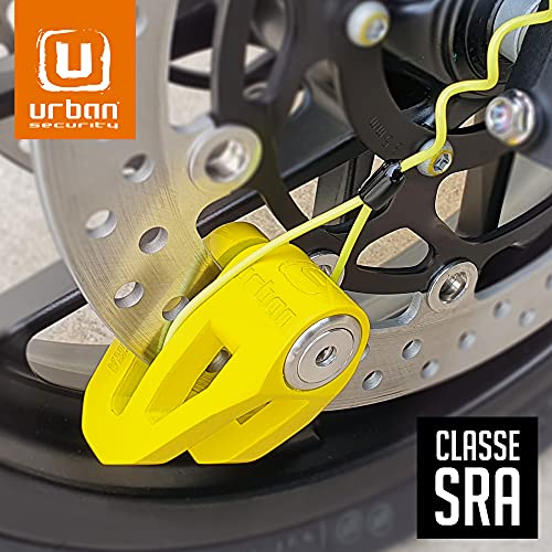 Urban Security UR210Y Candado Antirrobo Moto Disco, Homologado Sra, Doble cierre ø10, Acero inoxidable Amarillo