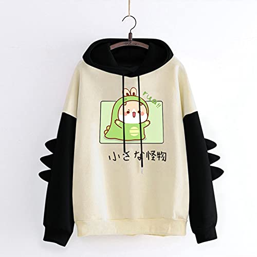 VEMOW Sudaderas con Capucha Manga Larga Mujer Linda Chicas Kawaii Japonés Dibujos Dinosaurio Camiseta Talla Grande, Otoño Invierno Hoodie Pullover Béisbol Jersey Blusa Tops Sweatshirt(C Negro,S)