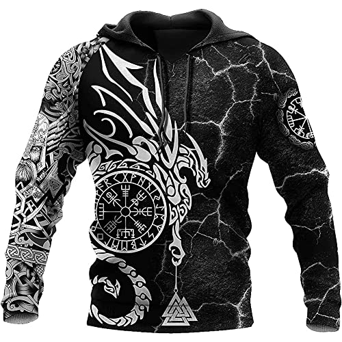 Viking Odin Vegvisir Tattoo Sudadera for hombre, Awe Helmet Celtic Dragon Rune Sudadera con capucha de manga larga, Otoño Pullover Street Jacket Nordic Gift/XL (Color : Hoodies, Size : 4XL)