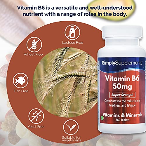 Vitamina B6 50mg - ¡Bote para 1 año! - Apto para veganos - 360 Comprimidos - SimplySupplements