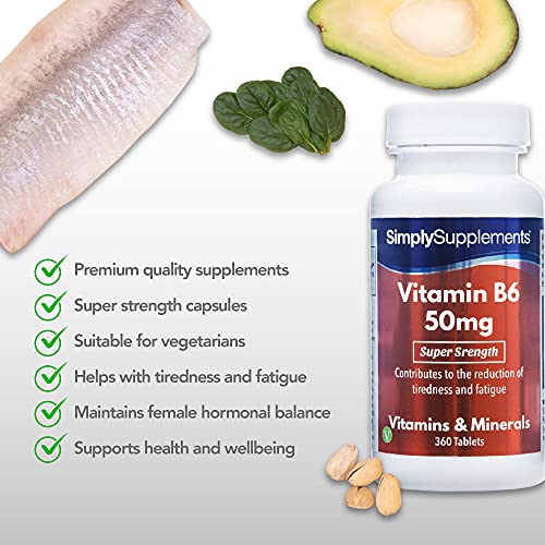 Vitamina B6 50mg - ¡Bote para 1 año! - Apto para veganos - 360 Comprimidos - SimplySupplements