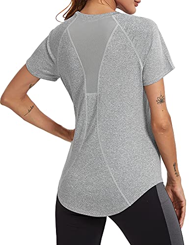 Wayleb Camiseta Deportivo Mujer Camiseta de Manga Corta Camiseta Holgada de Secado Rápido Camisetas de Malla Mujer Yoga Fitness Top Ropa Deportiva Entrenamiento Atlético