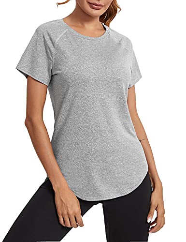 Wayleb Camiseta Deportivo Mujer Camiseta de Manga Corta Camiseta Holgada de Secado Rápido Camisetas de Malla Mujer Yoga Fitness Top Ropa Deportiva Entrenamiento Atlético