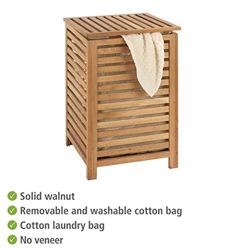 WENKO Cesto para la ropa Norway - con bolsa para la ropa Capacidad: 56 l, Madera de nogal, 45 x 65 x 45 cm, Nogal