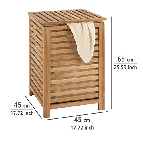 WENKO Cesto para la ropa Norway - con bolsa para la ropa Capacidad: 56 l, Madera de nogal, 45 x 65 x 45 cm, Nogal