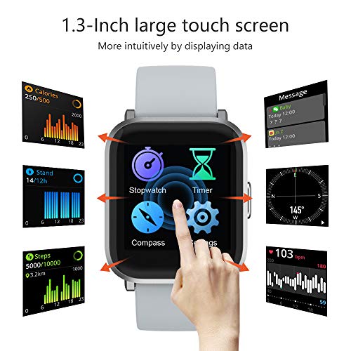 YONMIG Smartwatch, Reloj Inteligente Mujer Hombre con Oxigeno(SpO2), Pulsera Actividad Inteligente Impermeable 5ATM con Brújula Monitor de Sueño Contador Caloría Pulsómetros para Android y iOS