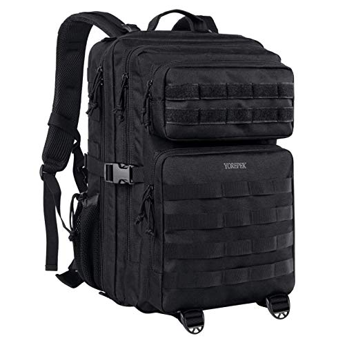 YOREPEK Mochila Militar Tactica de Asalto Grande con Sistema Molle y 45 L Capacidad, Ideal para el Senderismo, Acampadas, Montañismo, Viajes y Aire Libre Ciclismo,Negro